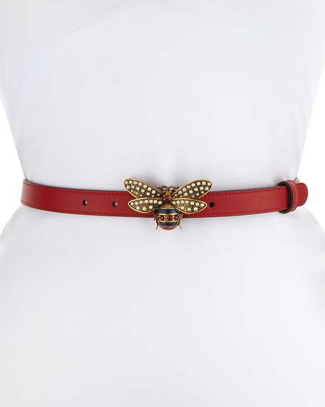 Gucci Queen Margaret Leather Belt w/ Embellished Bee Buckle